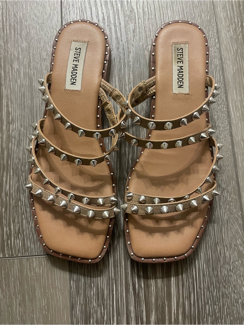 Steve Madden Nude/Tan Studded Strappy Slide Sandals